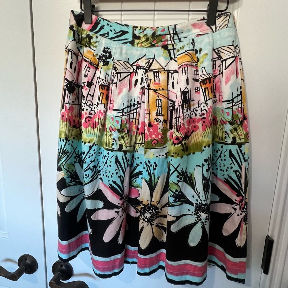 I.E.City Scene Floral Print Skirt Flare Skirt Size 8P 100% Cotton